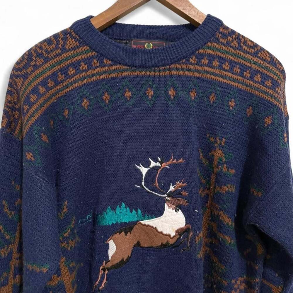 Vintage Robert Bruce Reindeer Forest Graphic Acrylic Sweater